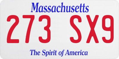 MA license plate 273SX9
