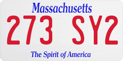 MA license plate 273SY2