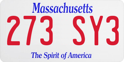 MA license plate 273SY3