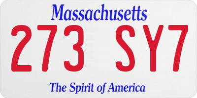 MA license plate 273SY7