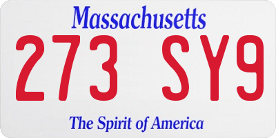 MA license plate 273SY9