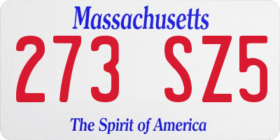 MA license plate 273SZ5