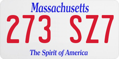 MA license plate 273SZ7