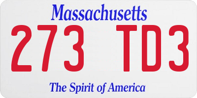 MA license plate 273TD3