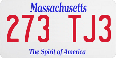 MA license plate 273TJ3