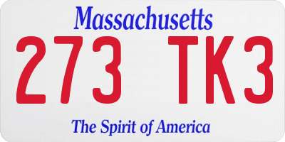 MA license plate 273TK3