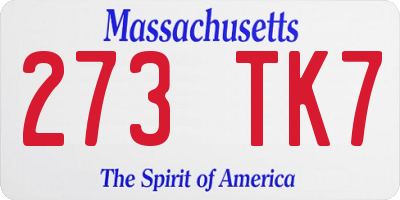 MA license plate 273TK7
