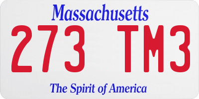 MA license plate 273TM3