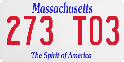 MA license plate 273TO3
