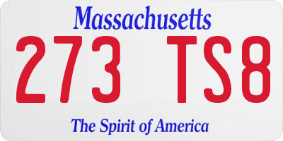 MA license plate 273TS8