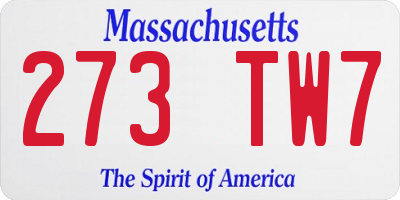 MA license plate 273TW7