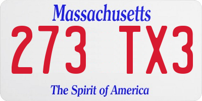 MA license plate 273TX3