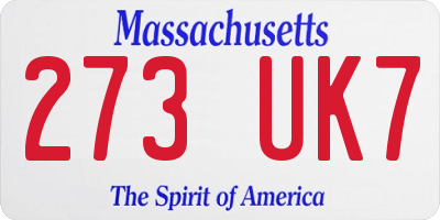 MA license plate 273UK7