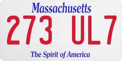 MA license plate 273UL7