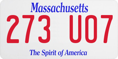MA license plate 273UO7