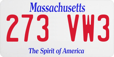 MA license plate 273VW3