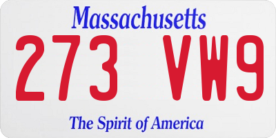 MA license plate 273VW9