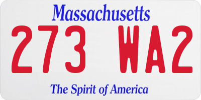 MA license plate 273WA2