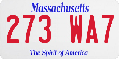 MA license plate 273WA7