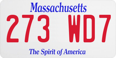 MA license plate 273WD7