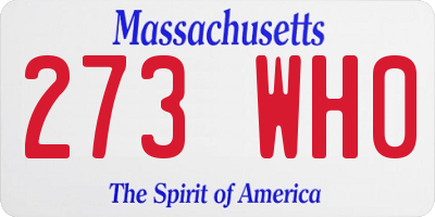 MA license plate 273WH0