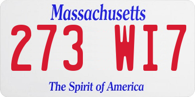 MA license plate 273WI7