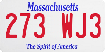 MA license plate 273WJ3