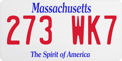 MA license plate 273WK7