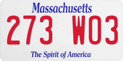MA license plate 273WO3