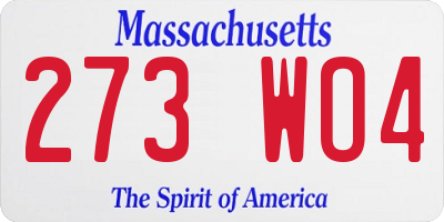 MA license plate 273WO4