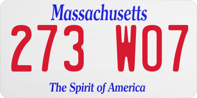 MA license plate 273WO7