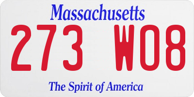 MA license plate 273WO8