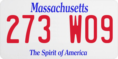 MA license plate 273WO9