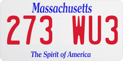 MA license plate 273WU3