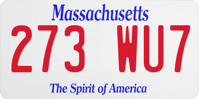 MA license plate 273WU7