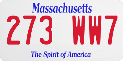MA license plate 273WW7