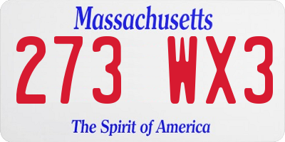 MA license plate 273WX3