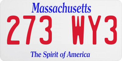 MA license plate 273WY3