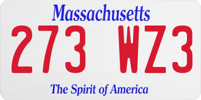 MA license plate 273WZ3