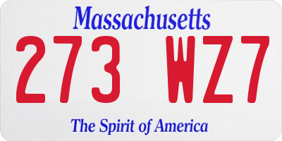 MA license plate 273WZ7