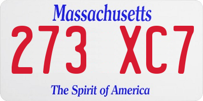 MA license plate 273XC7