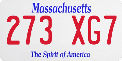 MA license plate 273XG7