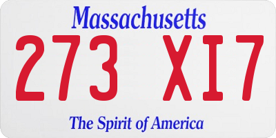 MA license plate 273XI7