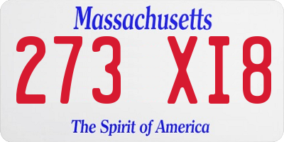 MA license plate 273XI8