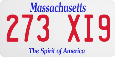 MA license plate 273XI9