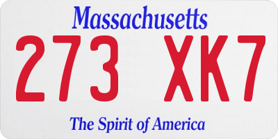 MA license plate 273XK7