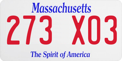 MA license plate 273XO3