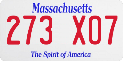 MA license plate 273XO7