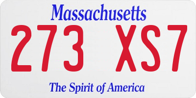 MA license plate 273XS7