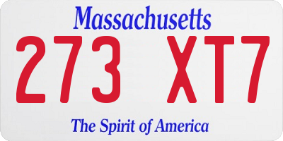 MA license plate 273XT7